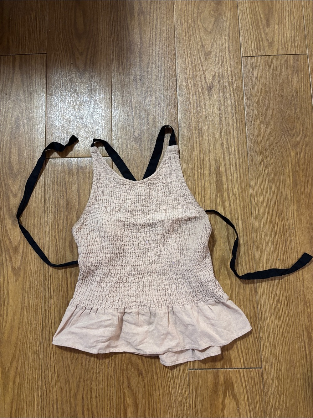Zara Blush Smocked Peplum Tank with Black Tie Straps
